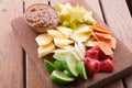 Rujak: Indonesian Fruit Salad (starfruit, water apple, cucumber, mango, pineapple, raw sweet potato, bengkoang / jicama) with swee