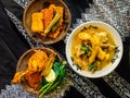 Rujak Soto, Tempong Rice or Nasi Tempong, and Tempeh Penyet is traditional food from the Banyuwangi, East Java, Indonesia