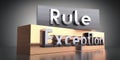 Rule, exception - words on metal blocks Royalty Free Stock Photo