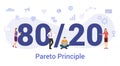80/20 rule pareto business concept with big word or text and team people with modern flat style - vector