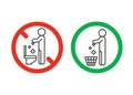 Rule take out trash in basket but not in toilet pan, prohibition warning sign. Do not throw garbage in toilet. Can throw