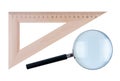 Ruler angle and magnifier isolated. Royalty Free Stock Photo