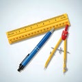 Ruler compass and mechanical pencil set for geometry and drafting tasks Royalty Free Stock Photo
