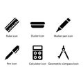 Ruler, Duster, Marker pen, Pen, Calculator, compass, icon Royalty Free Stock Photo