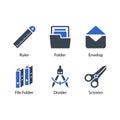 Ruler, Folder, Envelop, File Folder, Divider, Scissors, icon Royalty Free Stock Photo