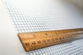 a ruler on graph grid paper at an angle isolated on a white background math theme. stem science enginnering technology math