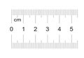 Ruler of 50 millimeters. Ruler of 5 centimeters. Calibration grid. Value division 1 mm. Two-sided measuring instrument
