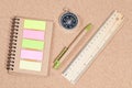 Ruler ,pen ,compass and booknote on table Royalty Free Stock Photo