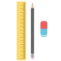 Ruler, pencil and eraser. Tools for drawing.