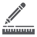 Ruler and pencil glyph icon, instrument and school, drawing equipment sign, vector graphics, a solid pattern on a white Royalty Free Stock Photo