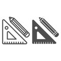 Ruler and pencil line and glyph icon. Draft tools vector illustration isolated on white. Drawind tools outline style