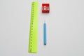 Ruler, pencil, pencil sharpener Royalty Free Stock Photo