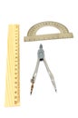 The ruler, protractor and compass