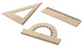 Ruler protractor square. New collection of school supplies for geometry and drawing in three items.