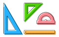 Ruler, protractor, triangle icons. School measuring instruments. School teaching, drawing, geometry. Vector Royalty Free Stock Photo