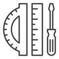 Ruler with Screwdriver and Protractor vector STEM concept linear icon