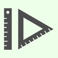 Ruler solid icon. Math triangle and school rulers glyph style pictogram on white background. Study and Education signs