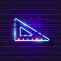 Ruler triangle neon sign. Glowing measurement tool icon. Vector illustration for design. School concept Royalty Free Stock Photo