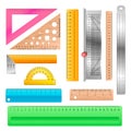 Ruler vector school stationery maths measurement scale tool to measure length illustration protractor angle equipment Royalty Free Stock Photo