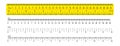 The ruler is yellow, marked in centimeters, inches and combined rectangular shapes. Graduation inch line. Vector graphics Royalty Free Stock Photo