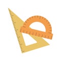 Rulers illustration. Office element - stationery and art school supply. Wooden triangle ruler and protractor ruler icon Royalty Free Stock Photo