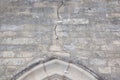 Rulers measuring the cracks in church wall