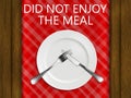 The rules of etiquette in a restaurant. did not enjoy the meal. on the background of a re