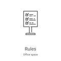 rules icon vector from office space collection. Thin line rules outline icon vector illustration. Linear symbol for use on web and