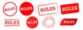Rules red circle and square rubber stamp rubber label sticker sign information regulation compliance policy Royalty Free Stock Photo