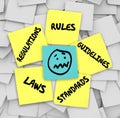 Rules Regulations Laws Standards Sticky Notes Stressed Face Royalty Free Stock Photo