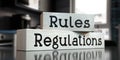 Rules, regulations - words on wooden blocks