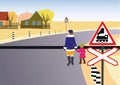 Rules of road. Unregulated railway crossing. Royalty Free Stock Photo