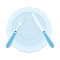 Rules of table etiquette. Fork and knife on the plate means a pause flat isolated