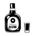 Rum Bottle And Glass. Alcohol Drink. Vector Illustration Isolated