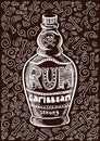 Rum bottle retro old vintage design illustration