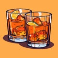 Rum cocktail in two glasses, simple vector icon