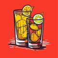 Rum cocktail in two glasses, simple vector icon Royalty Free Stock Photo