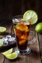 Rum and cola Cuba Libre drink with brown rum, cola, ice and lime Royalty Free Stock Photo