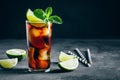 Rum and Cola Cuba Libre ice cold drink cocktail with lime and mint Royalty Free Stock Photo
