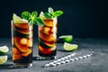 Rum and Cola Cuba Libre ice cold drink cocktail with lime and mint Royalty Free Stock Photo