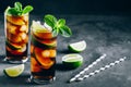 Rum and Cola Cuba Libre ice cold drink cocktail with lime and mint Royalty Free Stock Photo