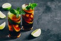 Rum and Cola Cuba Libre ice cold drink cocktail with lime and mint Royalty Free Stock Photo