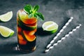 Rum and Cola Cuba Libre ice cold drink cocktail with lime and mint Royalty Free Stock Photo