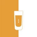 Rum glass in minimalist linear style with text. Contour of the glassware on right side in form of fine line. Drink is depicted in