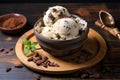 rum raisin ice cream in a rustic bowl