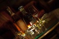 Rum and whisky bottles in a cigar bar lounge Royalty Free Stock Photo