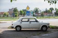 Selective blur on white Zastava Yugo 55 car Called Skala it\'s generic name for a family of vintage