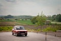 Selective blur on a red Zastava Yugo 55 car Called Skala it\'s generic name for a family of vintage