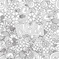 Rumba Zen Tangle. Doodle background with flowers and text for the dancing. Royalty Free Stock Photo