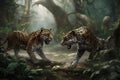 Rumble in the jungle two beasts fighting created with generative AI technology